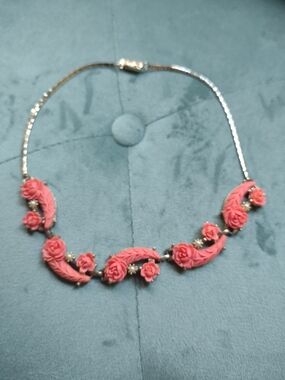 Floral Pink Resin Rose Necklace